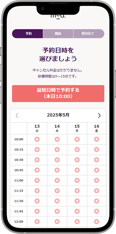 メッドの予約方法の手順6